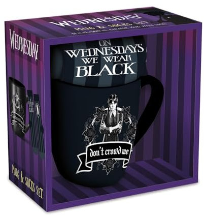 Pyramid International WEDNESDAY MUG & SOCK SET [WEAR BLACK] - Stylish Wednesday Design, Includes Cozy Black Socks, Awesome Gift for Fans, Durable and Microwave Safe, Great for Embracing Your Dark Side
