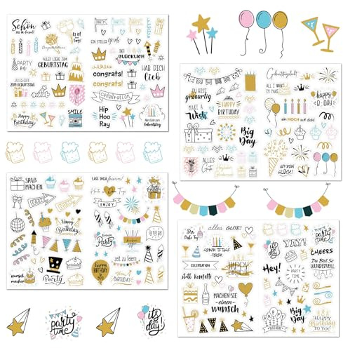 GeburtstagskartenDeko Gästebuch Aufkleber Set, sticker geburtstag,sticker kinder,225 Stück Sticker für Geburtstagskalender, Fotoalbum und Party Dekoration