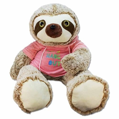 BEMIRO Faultier Kuscheltier XXL 120 cm mit Hoodie – Glitzeraugen, Füllung aus recycelten Plastikflaschen, flauschig weich, mit Schlaufe (Rosa)