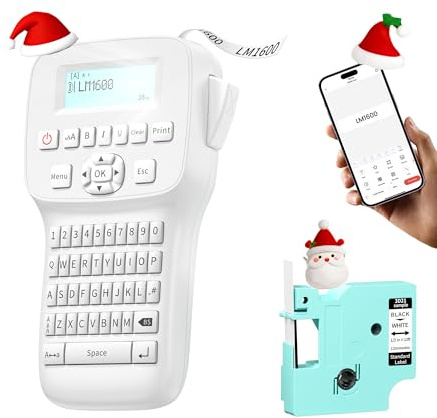 Handheld Label Maker Machine with-Tape Waterproof, Rechargeable Labeler with QWERTY Keyboard, Wire Cable Label Maker Bluetooth with Backlit LCD Screen, Ideal for Home Office School Organization