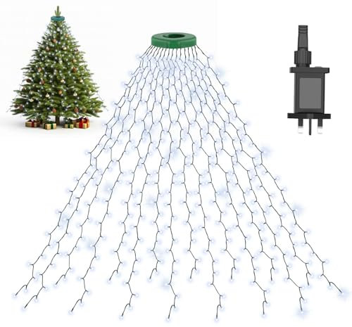 cshare Christmas Tree Lights, 3M/9.8Ft * 16 Lines 592LEDs Fairy Lights Mains Powered with 8 Light Modes,Memory & Timing Function,Waterproof for (8-10ft) Christmas Tree Indoor and Outdoor- Coolwhite