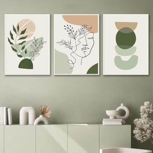 BeiYiHo 3 Affiche Abstrait Vert Poster Boheme Tableau Geometrique Decoration Murale 50X70CM Toile Chambre Adulte Salon Deco Murale Vert Sauge Poster Ligne Femme sans Cadre