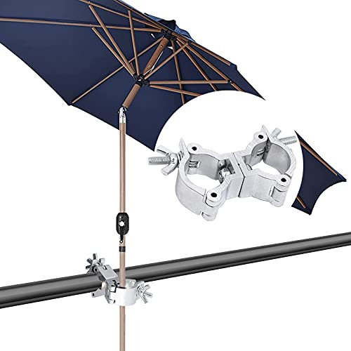 Balkonschirmklemme für runde und eckige Schirme | Wetterbeständig | Sonnenschirmhalter für Geländer und Handläufe | Optimale Stabilität und Schatten | 2XL