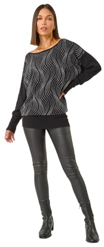 Roman Originals Women Diamante Embellished Jumper Ladies Sparkly Sequin Sweater Batwing Autumn Winter Knit Knitwear Glittery Shiny Casual Evening Going Out Party