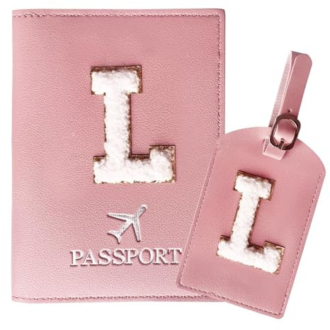 ZVRSUA Reisepasshülle Rosa und Kofferanhänger Set mit Buchstabe L, Passport Hülle Reise Gadgets und Travel Essentials Hülle Reisepass,Geschenk für Frauen/Teenager/Mädchen/Kind(L)
