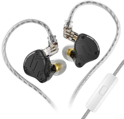 EasyByMall Auricolari in-ear, con driver 4BA 1DD aggiornati, driver dinamico da 10 mm e quattro armature bilanciate personalizzate, per KZ ZS10 Pro X (con microfono)