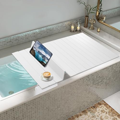 Badewannenabdeckung Faltbar Badewannen Abdeckung wasserdicht Staubdichtes Bathtub Dämmplatte, Badewannenbretter für Hause, Badezimmer SPA, bis 4kg Belastbar, 170 * 70cm (Weiß)