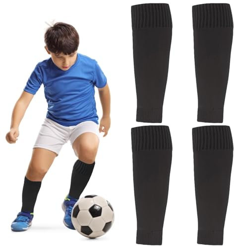 2Pairs Soccer Shin Guards Sleeves Football Sock Sleeves Football Sleeve Socks Kids Team Leg Sock Sleeve Elastic Football Shin Guards for Football Games Beginner Teenagers Adults(Black)