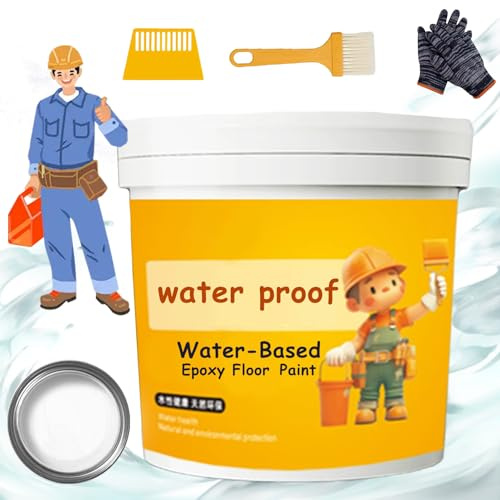 Waterproof Water-Based Epoxy Floor Paint, Quick Dry Anti Slip Water Based Floor Paint, Garage Floor Paint Epoxy Kit with Flakes, Anti-Slip Concrete Floor Paint for Interior & Exterior (L-L,1 Liter)