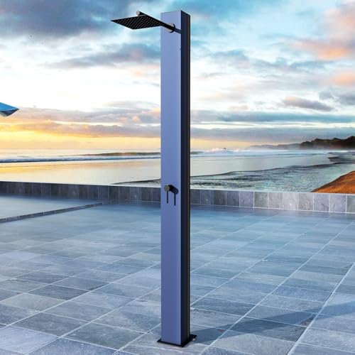 NOLUXA IMEX - Ducha Piscina Exterior Acero S.316 | Ducha Terraza Exterior con Rociador Tubular 80mm | Outdoor Shower para Jardin con Agua Fría | Serie Pool | Color Azul Oceano