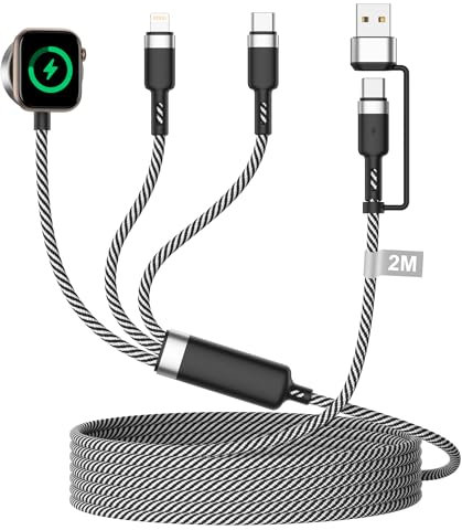 3 in 2 Ladekabel für Apple Watch und iPhone, 2M Ladegerät apple watch Ladekabel USB C Nylon Apple Watch Kabel iWatch ladekabel for APPLE WATCH Series 9/8/7/6/SE/Ultra, iPhone 16 15 14 13 12 11 Pro Max