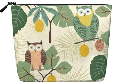 Rasen- und Garten-Kosmetiktasche für Damen, tragbarer Reise-Organizer, Kulturbeutel mit Reißverschluss, Eulen auf einem Ast, Einheitsgröße
