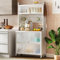 TANGZON 5/6 Tier Kitchen Cabinet, Rolling Kitchen Baker's Rack with Translucent Flip Doors, Pegboard, Hooks & Wheels, Microwave Stand Pantry Cupboard Unit (White, 5 Tier, 80x40x163cm)