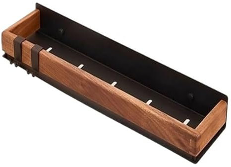 Mensole da bagno con ventosa, Mensole for doccia, mensola da parete for doccia, for l'arredo del bagno, organizer rettangolare for doccia con corrimano in legno e porta spazzolino(Brown,40cm)