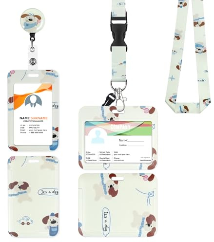 Porte Badge Tour de Cou 2 Pcs Porte-Badge avec Portant Cordon Pour Carte d'Identification Protege Carte Bancaire Carte de Bureau Porte Carte Bus(puppy)