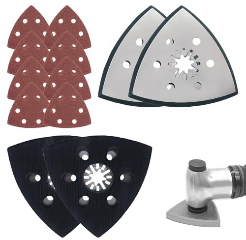 4 StüCk Schleifplatte, 93mm Multitool Schleifplatter, Lieferung Mit 8 BläTtern Dreieckigem Schleifpapier, Schleifplatten FüR PräZisionsarbeiten An Holz, Metall, Schleifarbeiten, Usw.