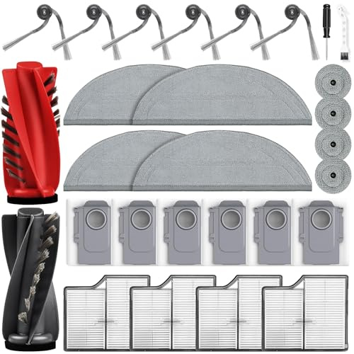 28 accesorios para robot aspirador Roborock Saros 10, 2 cepillos principales, 6 bolsas para el polvo, 4 almohadillas de limpieza, 4 mopas redondas, 4 filtros HEPA, 6 cepillos laterales, 1 accesorio de