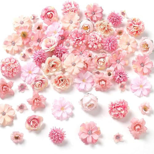 Barlone Kunstblumen zum Basteln, 20 Stück Künstliche Blumen 2,2~4,3cm, Kunstblumen Rosa, Deko Blumen Künstlich, Seidenblumen Köpfe für DIY Basteln Scrapbooking Hochzeit Party Home Handwerk Deko
