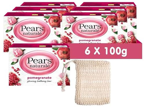 Pears Naturale Pomegranate Soap Bars 100g 6 Pack + 1x Soap Bag
