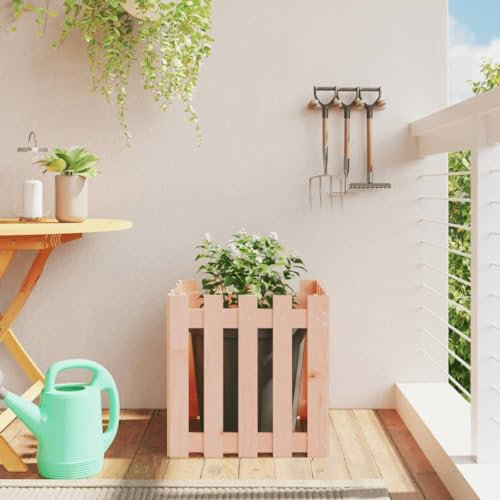 WKIEQACO Home & Garden,Mobili - Fioriera da giardino con recinzione in legno massello Douglas 50x50x50 cm