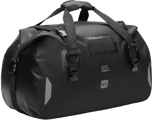KEMIMOTO Motorrad Hecktasche 65L, wasserdichte Motorradtasche Gepäckrolle, Satteltasche Reisetasche mit Rollversiegelten Schultergurten Geeignet für Motorrad Radfahren Camping Wassersport, Schwarz
