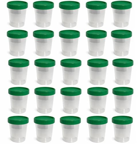 25 Urinbecher mit Schraubdeckel Probenbecher, Probenbehälter, auslaufsicher, Füllmenge 125 ml, Aufbewahrungsbecher, graduiert 20 ml bis 100 ml, Polypropylen (PP), Probensammelbehälter