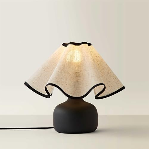 ValueLights | Emilia Black Ceramic Table Lamp with Linen Wave Shade | Table Lamp, Home Décor & Improvement Essential