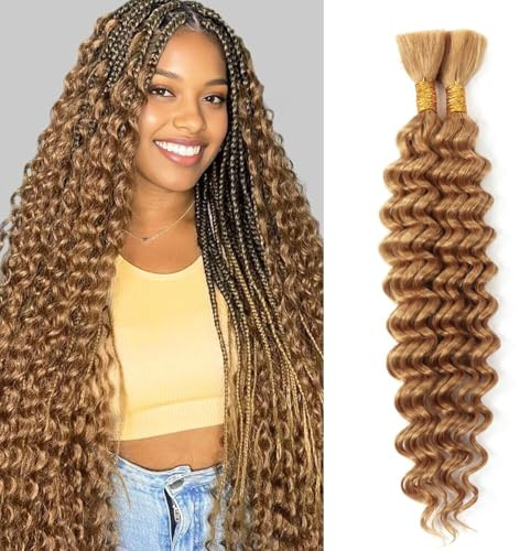 Human Braiding Hair for Boho Braids,100g Deep Wave (27#, 24 Inch) | No Weft,2Bundles Wet and Wavy Curly Boho Hair for Braiding,Knotless Braids,Micro Bohemian Braid,Long-lasting,Tangle Free