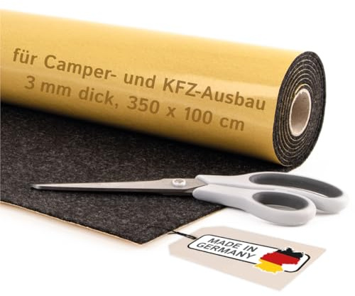 Selbstklebender Filz für Camper & Innenausbau – Meterware, Nadelfilz anthrazit, 350 x 100 cm, 3 mm dick – flexibel, isolierend - Made in Germany