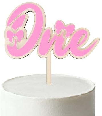 Bow First Birthday Cake Topper, Wooden One Piece Cake Decor Decoration for Baby Shower 1st Birthday Party Supplies Gender Reveal Photo Prop Sign