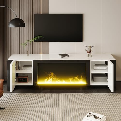 DUlVBPE Mueble bajo para TV con chimenea eléctrica, efecto llama, sin función de calefacción, color a juego