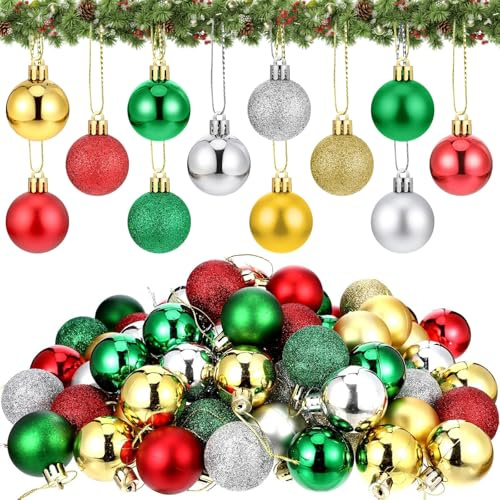 Mini Weihnachtskugeln Plastik, 48 Stück 2 cm Weihnachtsbaumkugeln, Kunststoff Christbaumkugeln Weihnachtskugel Ornamente, Tannenbaum Kugeln Weihnachtsdeko, Weihnachtsbaumschmuck Christbaumschmuck