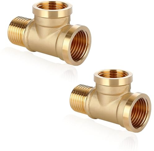 2 PCS T Stück 1/2 Zoll, 1/2 Messing T-Stück Wasseranschluss Gewindefitting IGxIGxAG aus Messing, 3-Wege-T-Verbindungsstück für Klimaanlage, Kälteanlage, Sanitär, Trinkwasser Geeignet
