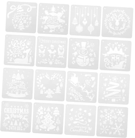 Alipis Lot de 16 Pochoirs de Peinture de Noël en PET Réutilisables Modèles pour Murs Fenêtres et Meubles Décoration Artisanale DIY pour Scrapbooking et Projets Festifs
