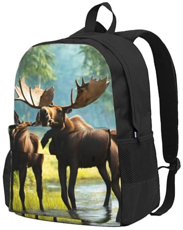 Yyoretp Rucksack mit Hirschbär-Elch-Aufdruck, lässiger Rucksack für Damen und Herren, großes Fassungsvermögen, Reisen, Arbeit, Computer-Rucksäcke