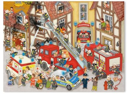 Papier Puzzle Puzzle 1000 Stück，Feuerwehr in Meinem Dorf，Puzzles Lernspielzeug Für Erwachsene Geburtstagsgeschenk Home Decoration（38x26cm）-AC25