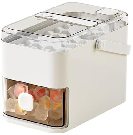 Máquina para hacer 56 cubitos hielo con tapa fácil presionar | Bandeja para Cubitos Hielo con Tapa y Asa | Molde portátil para bandeja hielos doble capa | Juego contenedores almacenamiento