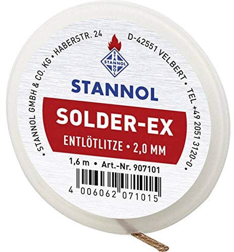Stannol 907101 Entlötlitze Typ Solder-Ex 2,0mm x 1,6m, Rot
