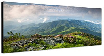 Augenblicke Wandbilder Keilrahmenbild Wandbild 150x50cm Landschaft Berge Wiese Wolkenhimmel Natur