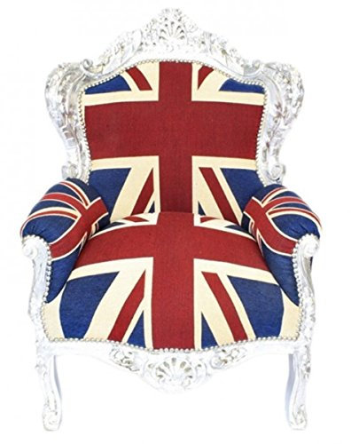 Casa Padrino Barock Sessel 'King' Union Jack/Silber - Möbel Antik Stil- Englische Flagge