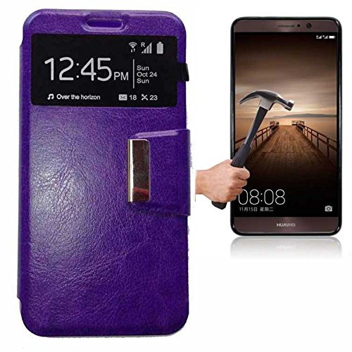Todobarato24h Funda Libro Ventana Compatible con Huawei Mate 9 Morada + Protector DE Cristal Templado