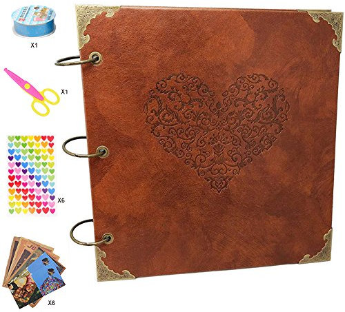 Guwheat Scrapbook Album, Leder Fotoalbum Retro Album Hochzeit Gästebuch DIY Vintage Scrapbook Schwarze Seiten Fotobuch, für Geburtstags Jahrestag Geschenk