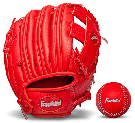 Franklin Sports 9.5 RTP Performance Teeball Glove and Ball Combo Red - Right Handed Thrower