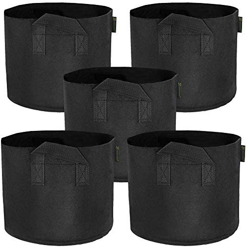 FiveSeasonStuff 5 Gallon Grow Bags Upgraded Heavy Duty Handles, 5 Pack Reusable Breathable Planters