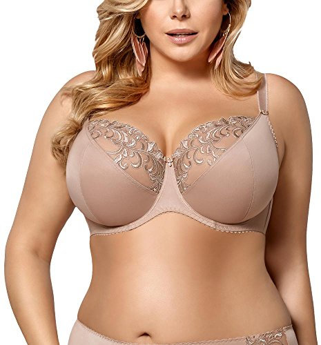 Gorsenia K378 Victoria Reggiseno Morbido Elegante Liscio Uniforme con Ricami, Beige,4J