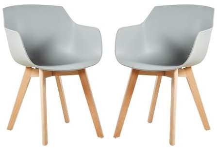 EGGREE 2er Set Esszimmerstühle Skandinavisch mit Armlehne und Starke Buche Stuhlbeine, Modern Design Sessel für Büro Küche Wohnzimmer,Grau