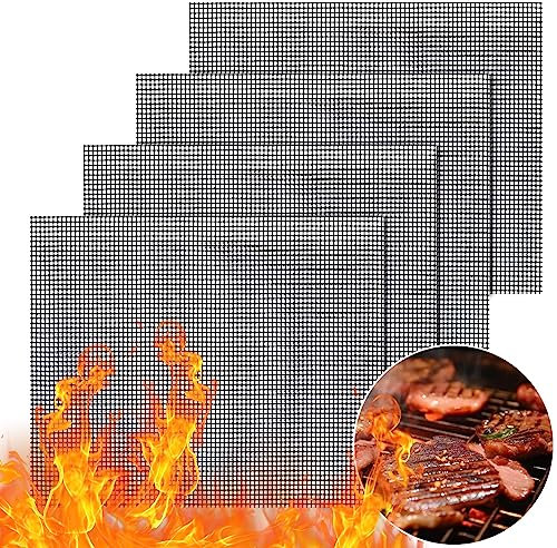 GWHOLE 4 Piezas Rejillas para Parrilla Barbacoa Malla Antiadherente BBQ Estera Cortable para Parrilla Horno, 40 x 33 cm