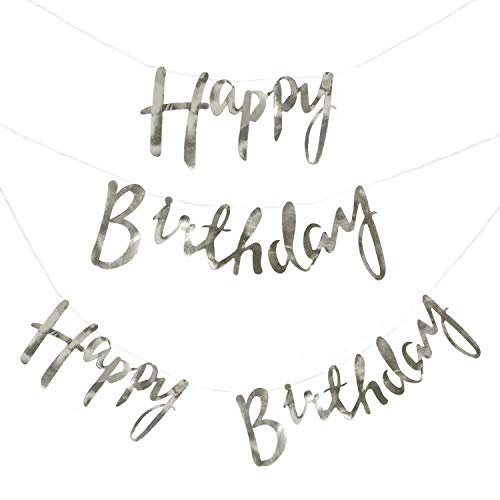 Oblique Unique® Happy Birthday Girlande Banner Hängedeko 1,5m in Silber für Geburtstag Party Feier Deko Geburtstagsdeko