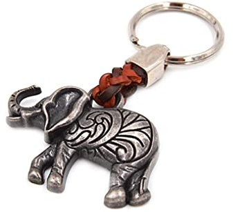 Schlüsselanhänger Schlüsselring Elefant an Lederband, 7 cm Plus Ring 2,5cm