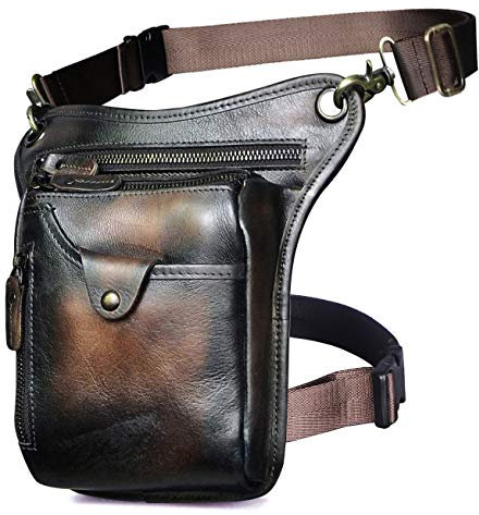 Le'aokuu Herren Echtes Leder Tasche Beinbeutel Beintasche Außenbeintasche Beinbeuteltasche Reisen Hüfttasche Wandern Klettern Oberschenkeltasche für Männer Frauen 211-5